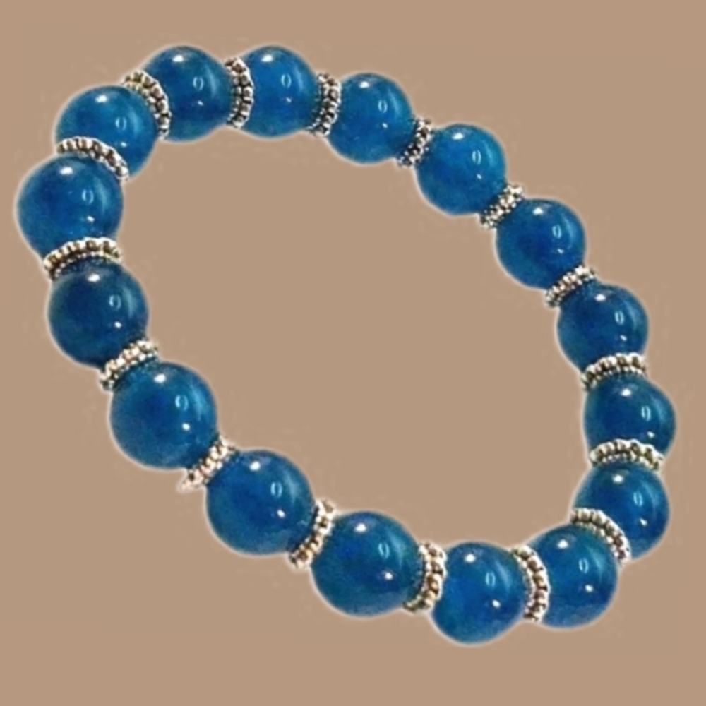 Blue Apatite Beaded Stretch Bracelet Handmade Boho Gift Stackable